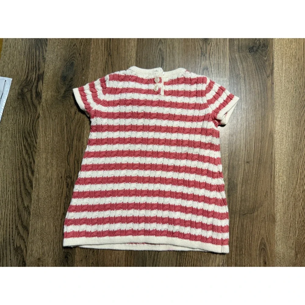 Cynthia Rowley Dress Baby Girl Size 6-9M Red White Striped Cable Knit Bow
